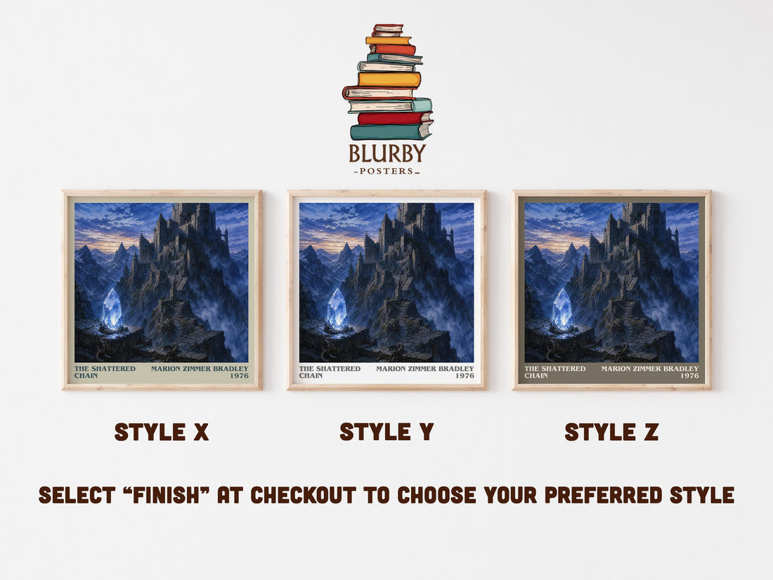 The Shattered Chain literary print in frame leaning in hallway – fantasy wall art (mockup)