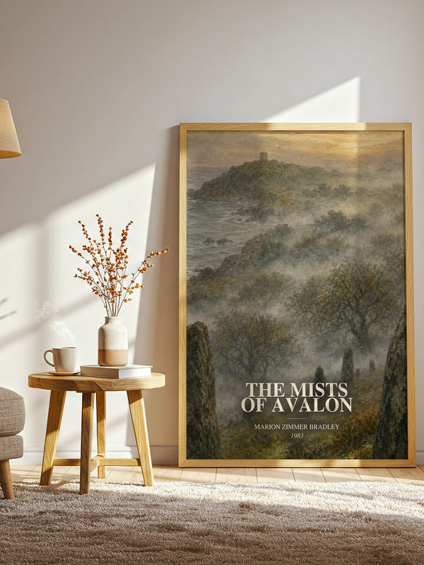The Mists of Avalon watercolour print in frame leaning in hallway – fantasy wall art
