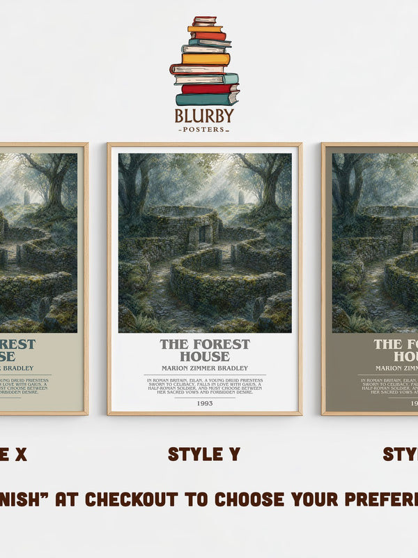 The Forest House bookish print in frame leaning in hallway – fantasy wall art