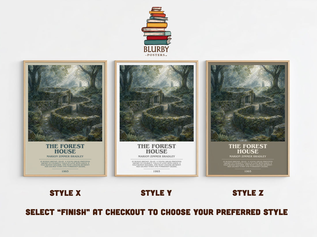 The Forest House bookish print in frame leaning in hallway – fantasy wall art (mockup)