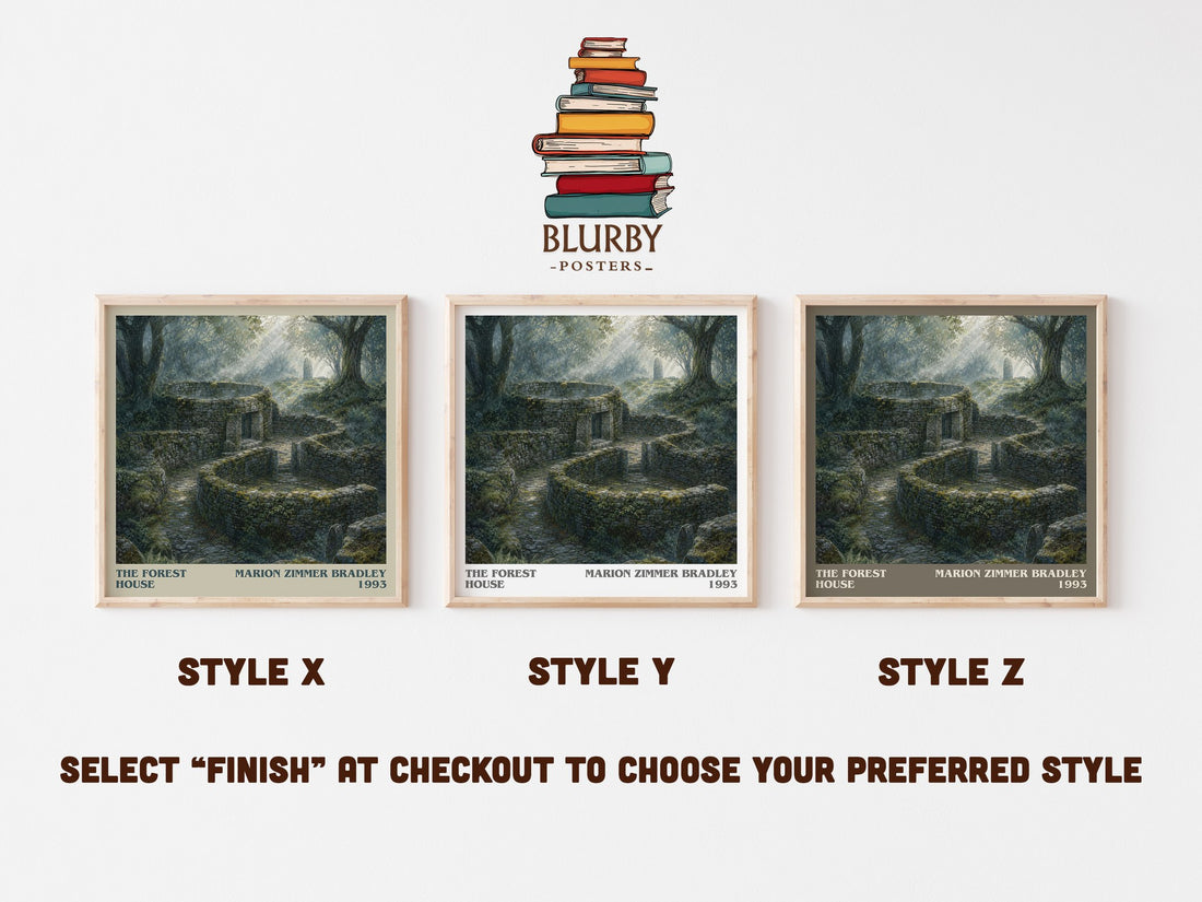 The Forest House literary print in frame leaning in hallway – fantasy wall art (mockup)