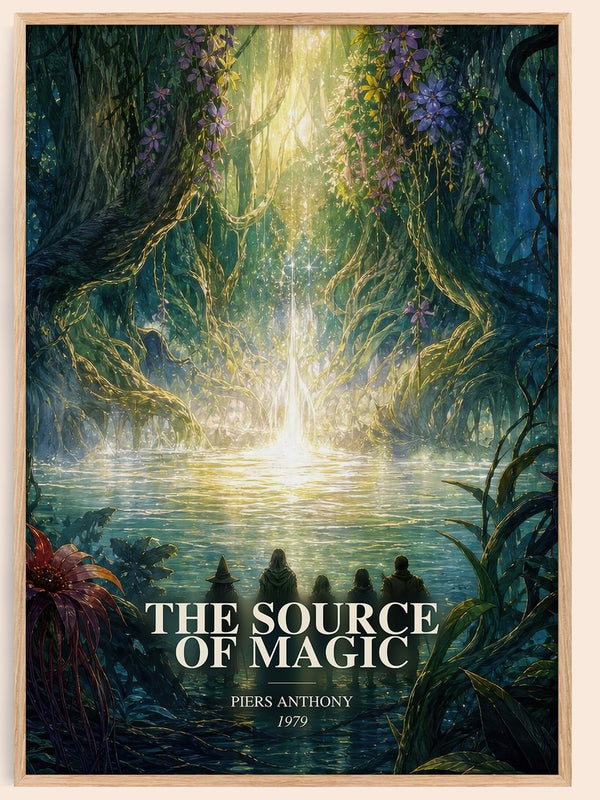 The Source of Magic watercolour book poster by Piers Anthony – framed literary art print