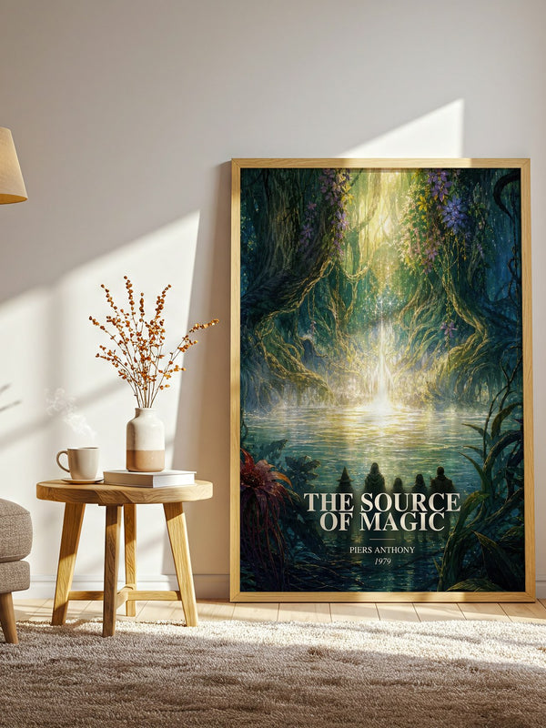 The Source of Magic watercolour print in frame leaning in hallway – fantasy wall art