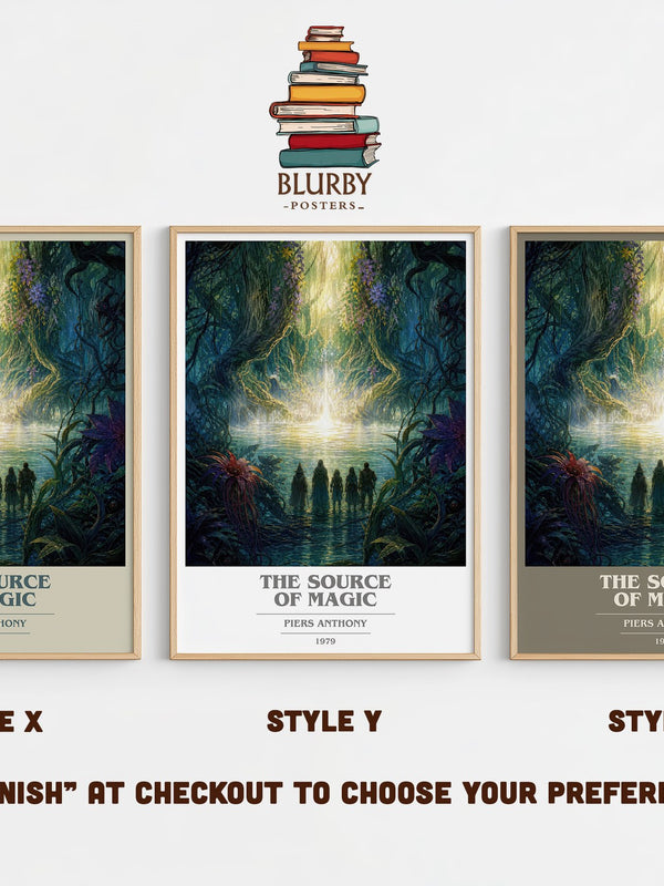 The Source of Magic book cover print in frame leaning in hallway – fantasy wall art
