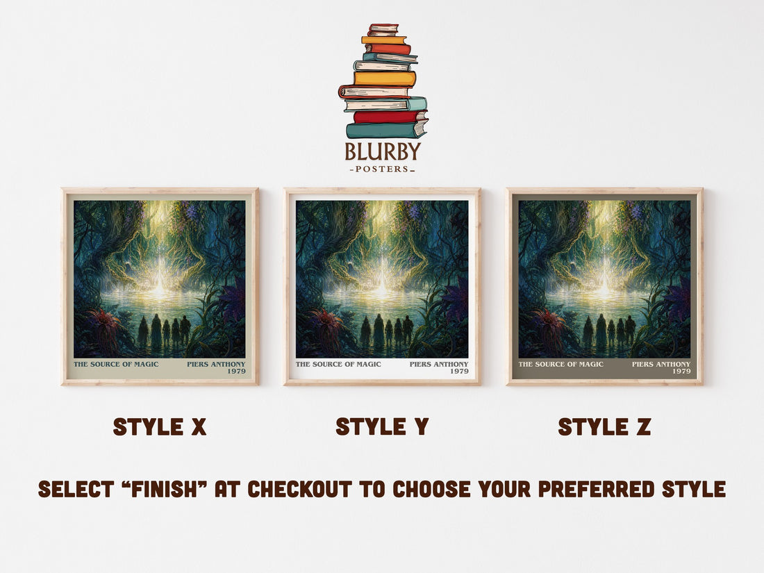 The Source of Magic literary print in frame leaning in hallway – fantasy wall art (mockup)