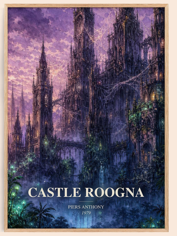 Castle Roogna watercolour book poster by Piers Anthony – framed literary art print
