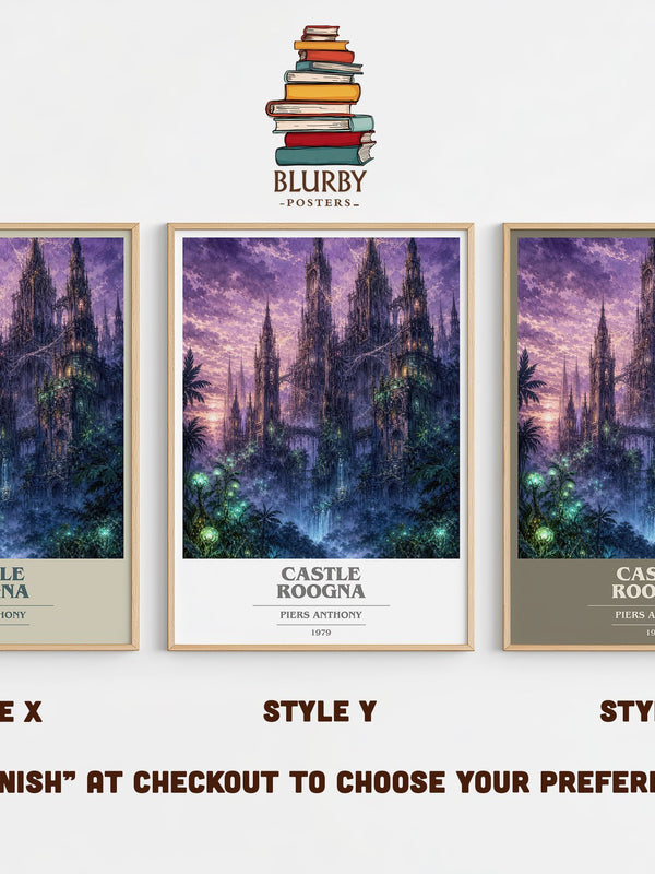 Castle Roogna book cover print in frame leaning in hallway – fantasy wall art