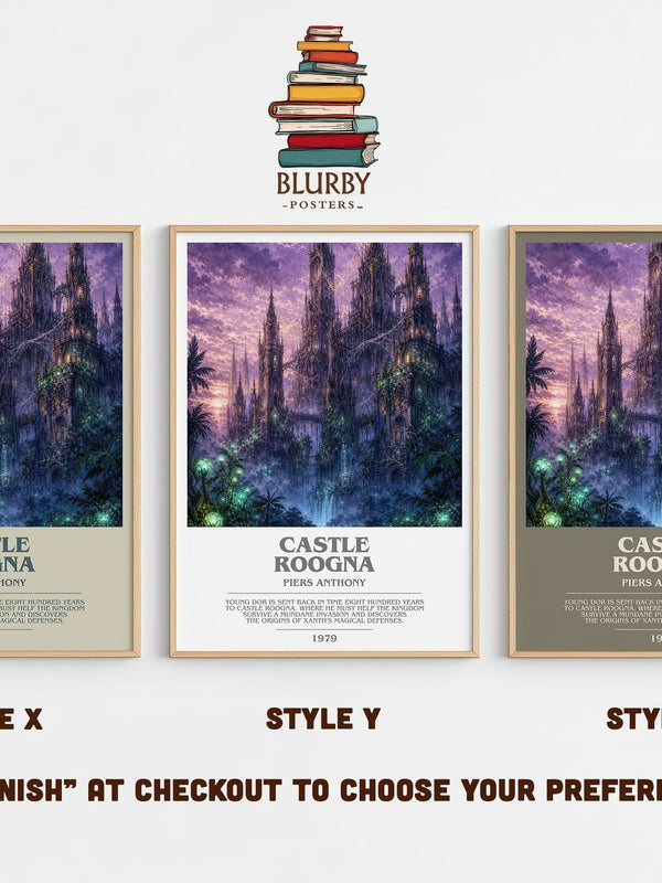 Castle Roogna bookish print in frame leaning in hallway – fantasy wall art