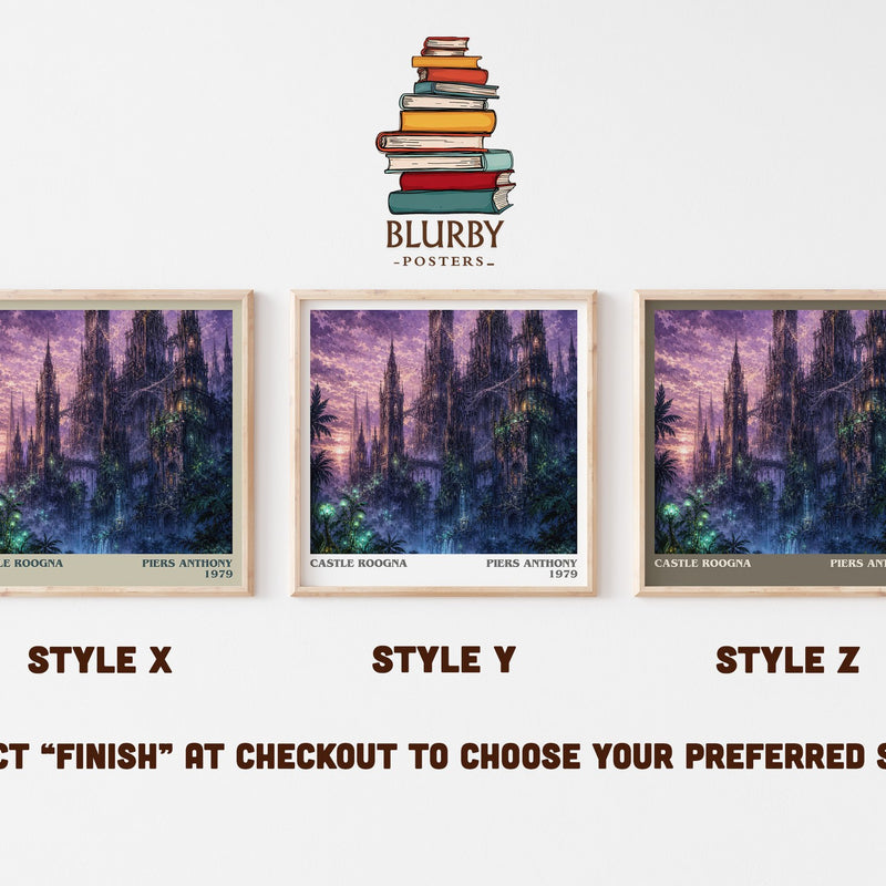 Castle Roogna literary print in frame leaning in hallway – fantasy wall art