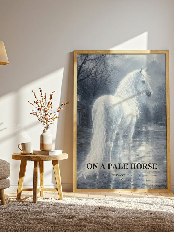 On a Pale Horse watercolour print in frame leaning in hallway – fantasy wall art