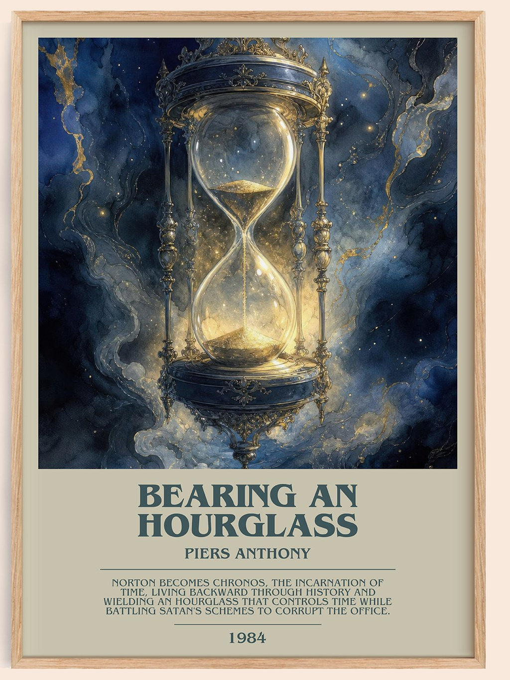 Bearing an Hourglass bookish book poster by Piers Anthony – framed literary art print