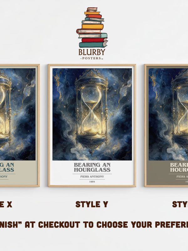 Bearing an Hourglass book cover print in frame leaning in hallway – fantasy wall art