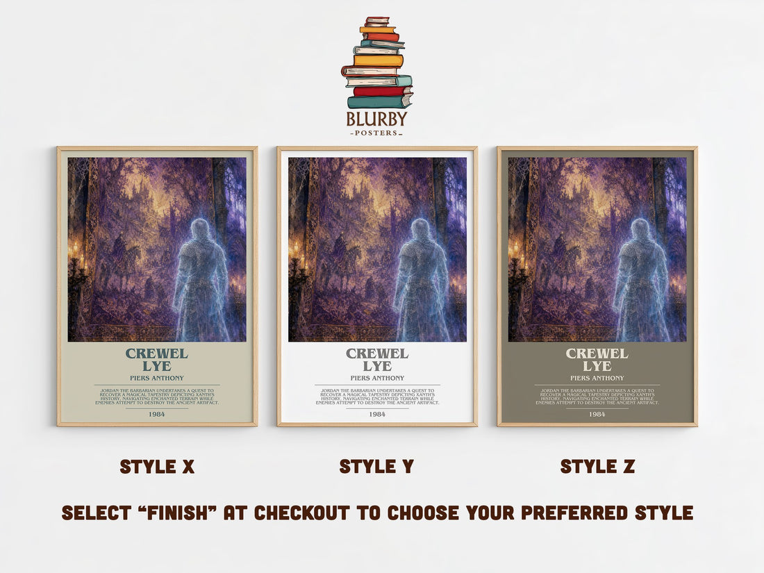Crewel Lye bookish print in frame leaning in hallway – fantasy wall art (mockup)