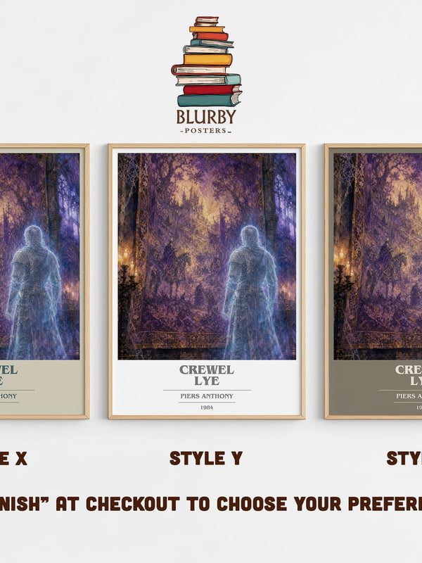 Crewel Lye book cover print in frame leaning in hallway – fantasy wall art