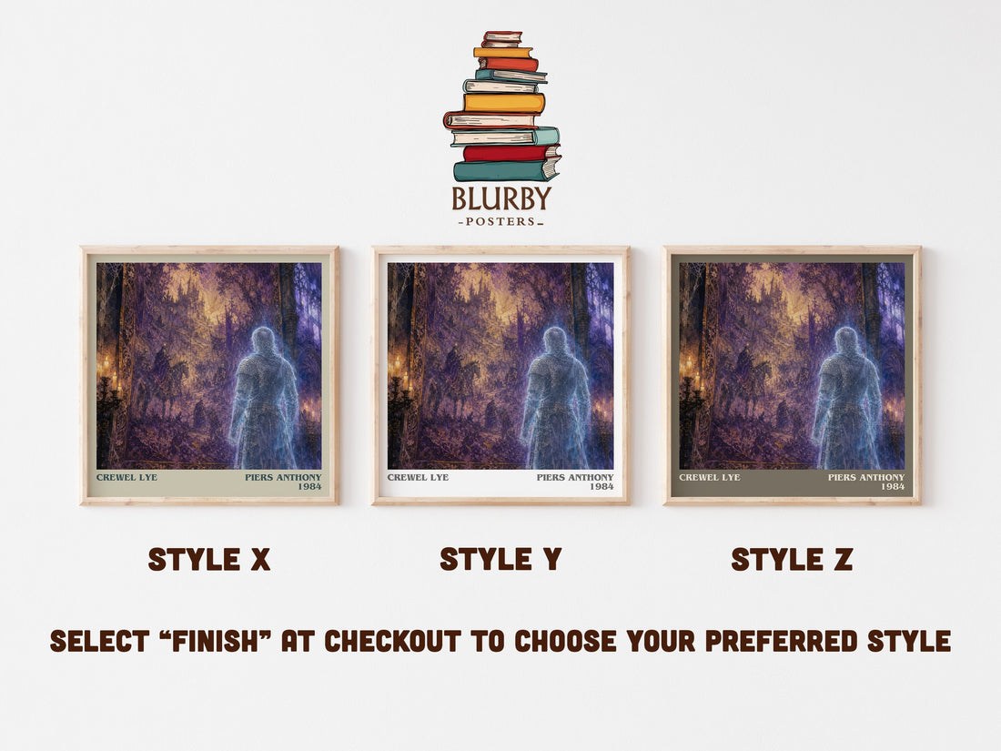 Crewel Lye literary print in frame leaning in hallway – fantasy wall art (mockup)