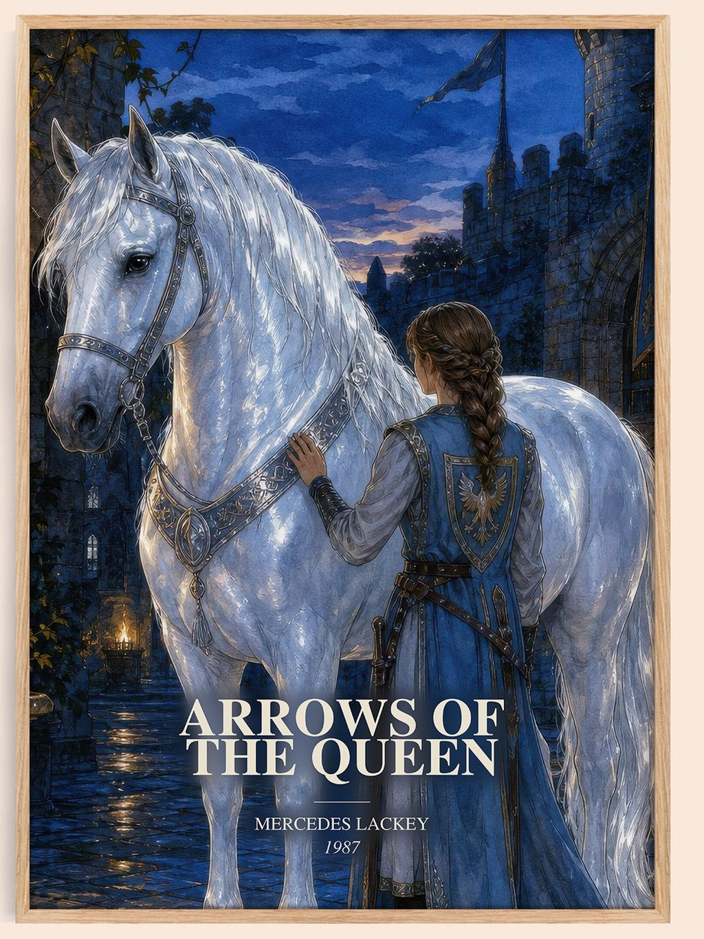 Arrows of the Queen watercolour book poster by Mercedes Lackey – framed literary art print