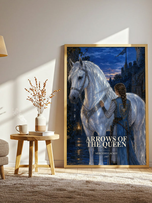 Arrows of the Queen watercolour print in frame leaning in hallway – fantasy wall art