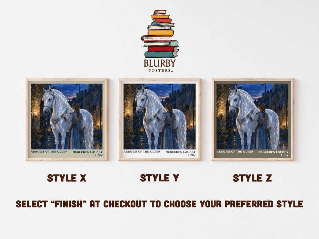Arrows of the Queen literary print in frame leaning in hallway – fantasy wall art (mockup)