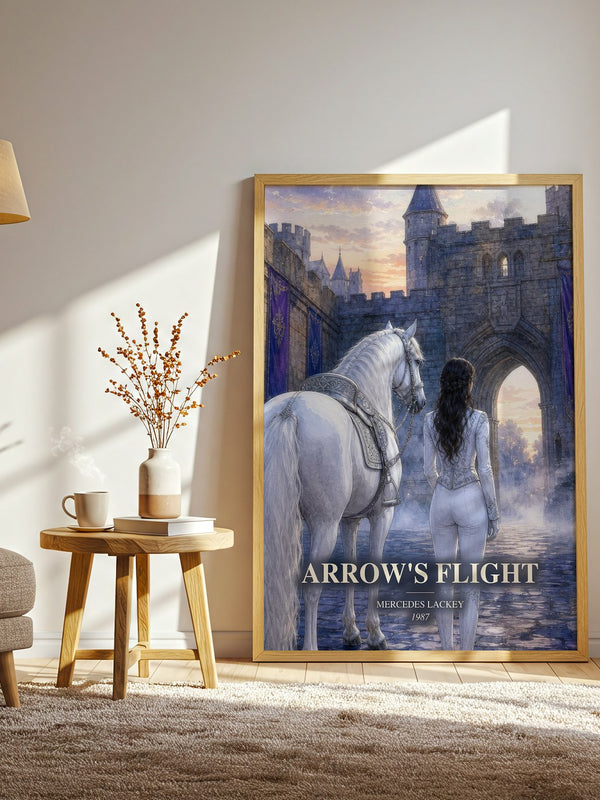 Arrow's Flight watercolour print in frame leaning in hallway – fantasy wall art