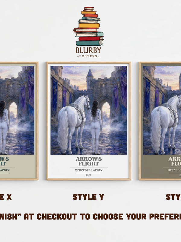 Arrow's Flight book cover print in frame leaning in hallway – fantasy wall art
