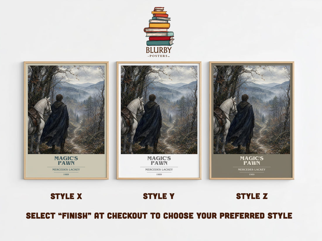 Magic's Pawn book cover print in frame leaning in hallway – fantasy wall art (mockup)
