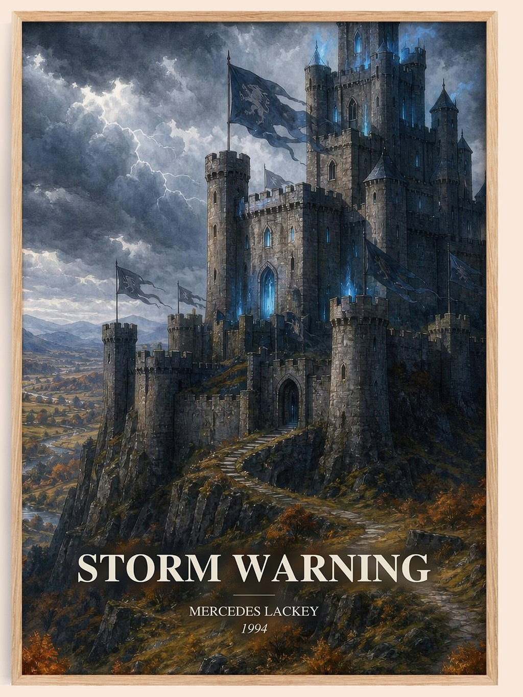 Storm Warning watercolour book poster by Mercedes Lackey – framed literary art print