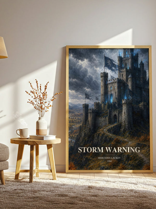 Storm Warning watercolour print in frame leaning in hallway – fantasy wall art