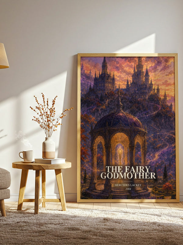 The Fairy Godmother watercolour print in frame leaning in hallway – fantasy wall art