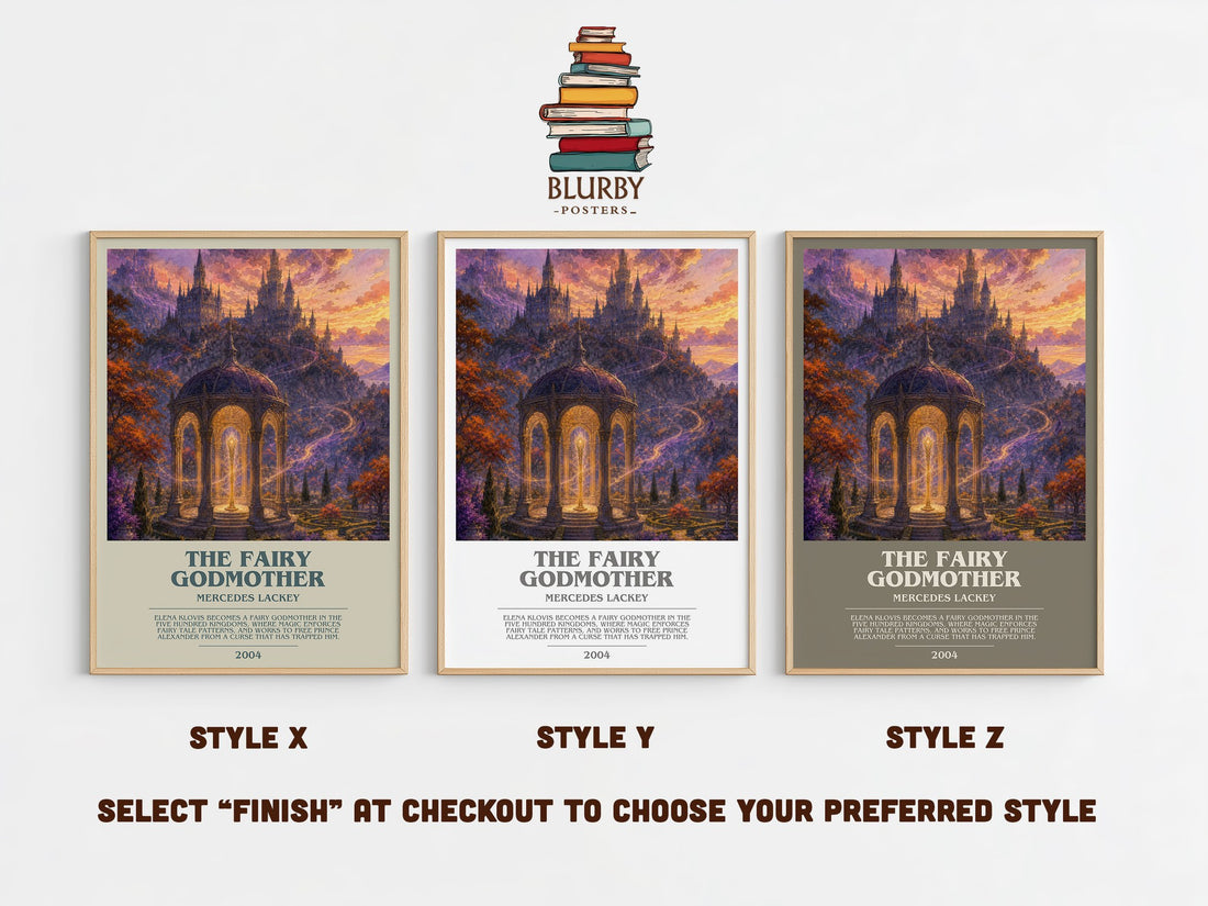 The Fairy Godmother bookish print in frame leaning in hallway – fantasy wall art (mockup)