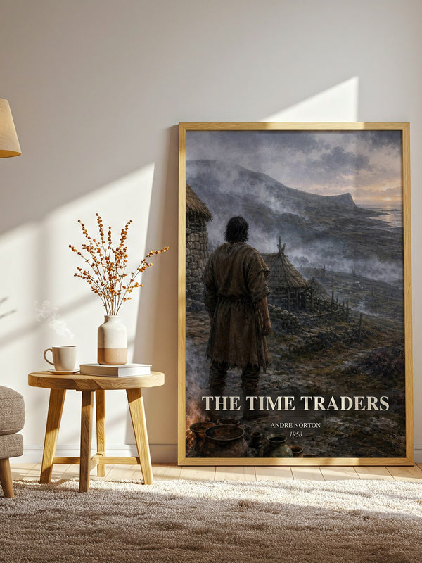 The Time Traders watercolour print in frame leaning in hallway – sci fi wall art