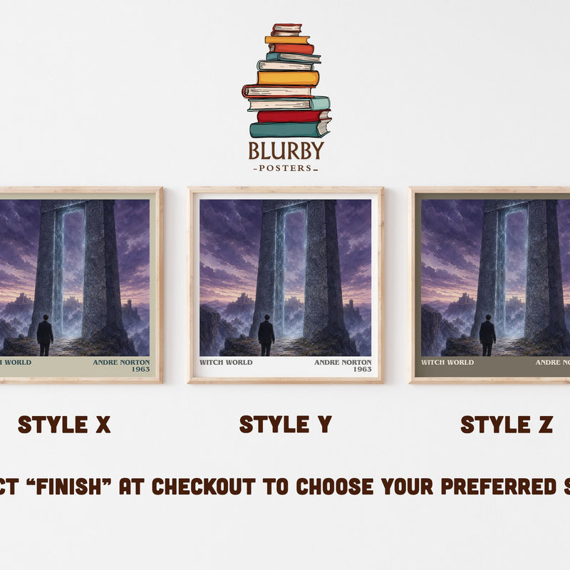 Witch World literary print in frame leaning in hallway – fantasy wall art
