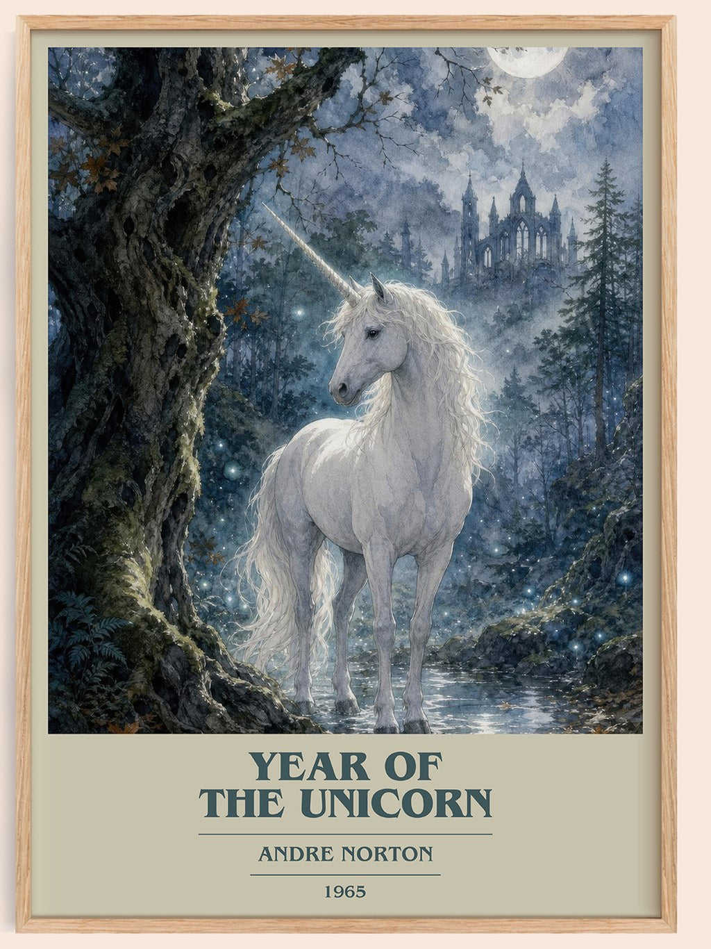 Year of the Unicorn book cover book poster by Andre Norton – framed literary art print