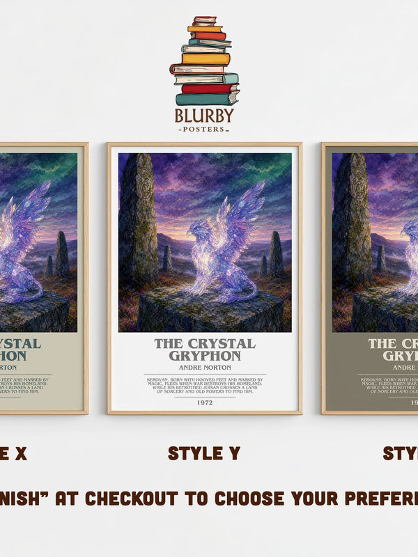 The Crystal Gryphon bookish print in frame leaning in hallway – fantasy wall art