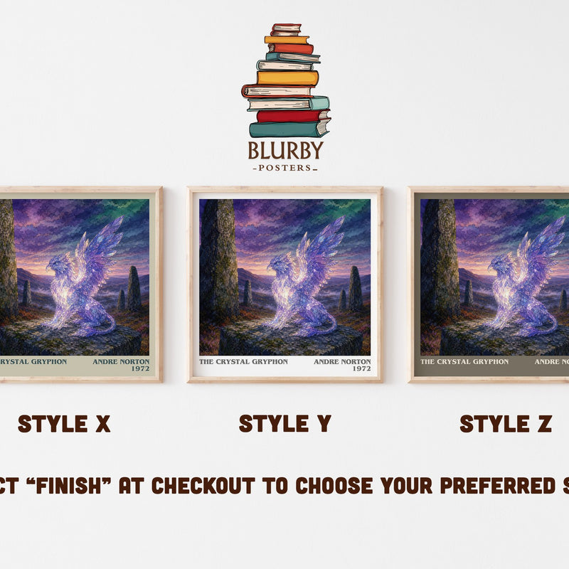 The Crystal Gryphon literary print in frame leaning in hallway – fantasy wall art
