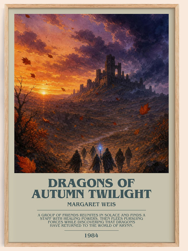 Dragons of Autumn Twilight bookish book poster by Margaret Weis – framed literary art print
