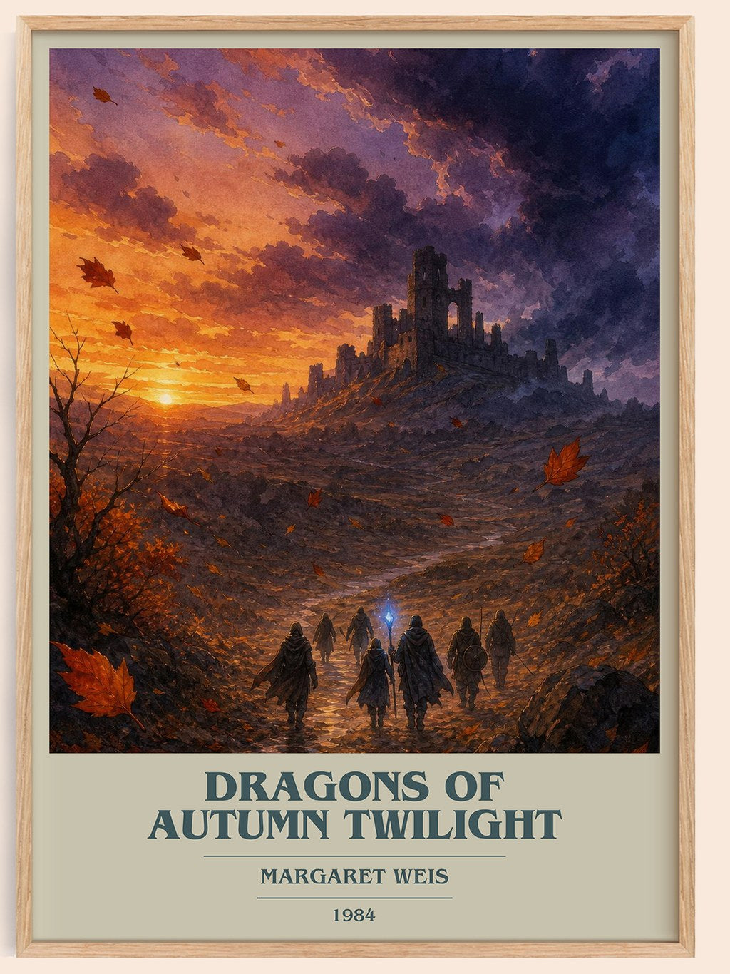 Dragons of Autumn Twilight book cover book poster by Margaret Weis – framed literary art print