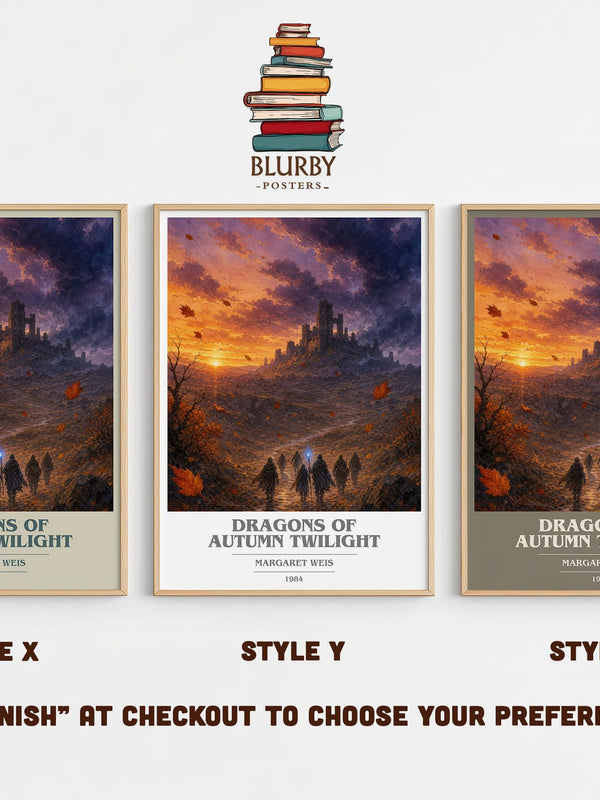 Dragons of Autumn Twilight book cover print in frame leaning in hallway – fantasy wall art