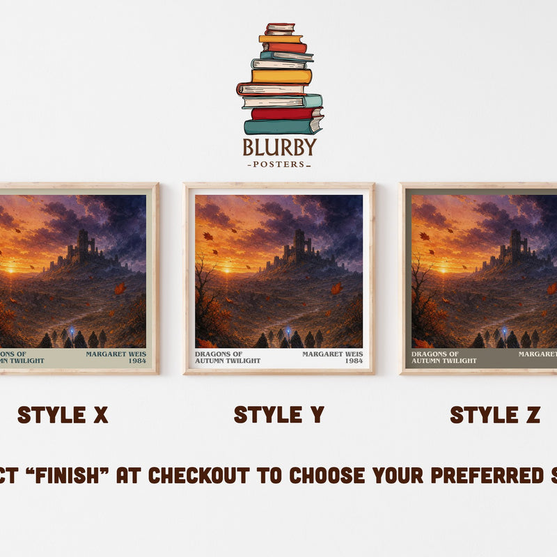 Dragons of Autumn Twilight literary print in frame leaning in hallway – fantasy wall art