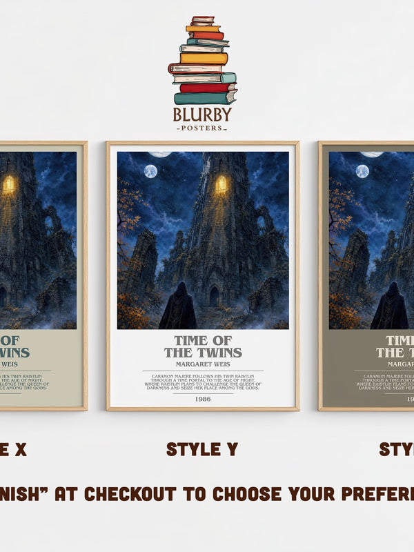 Time of the Twins bookish print in frame leaning in hallway – fantasy wall art