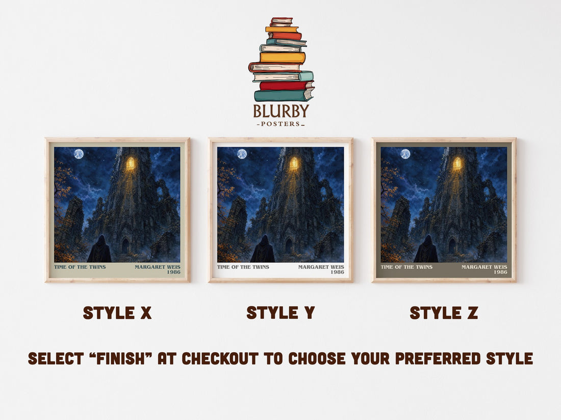 Time of the Twins literary print in frame leaning in hallway – fantasy wall art (mockup)