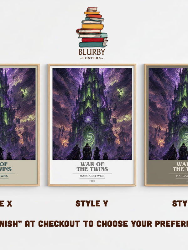 War of the Twins book cover print in frame leaning in hallway – fantasy wall art