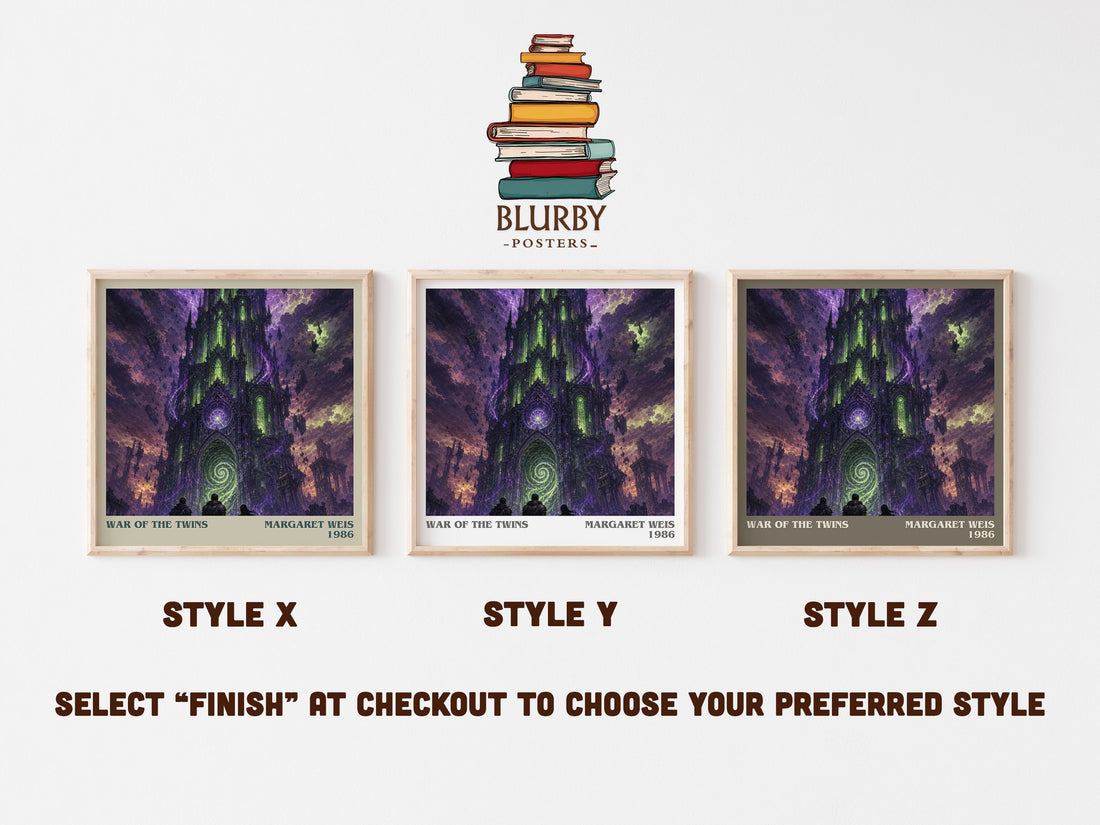 War of the Twins literary print in frame leaning in hallway – fantasy wall art (mockup)