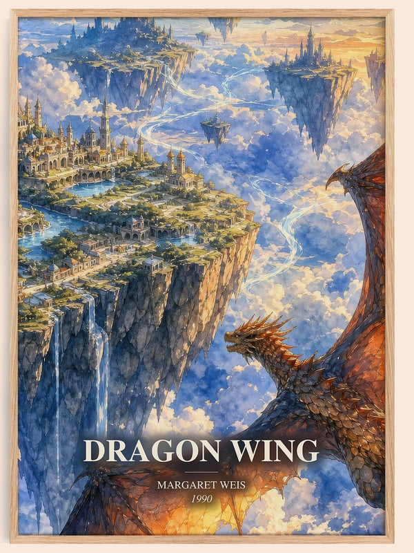 Dragon Wing watercolour book poster by Margaret Weis – framed literary art print