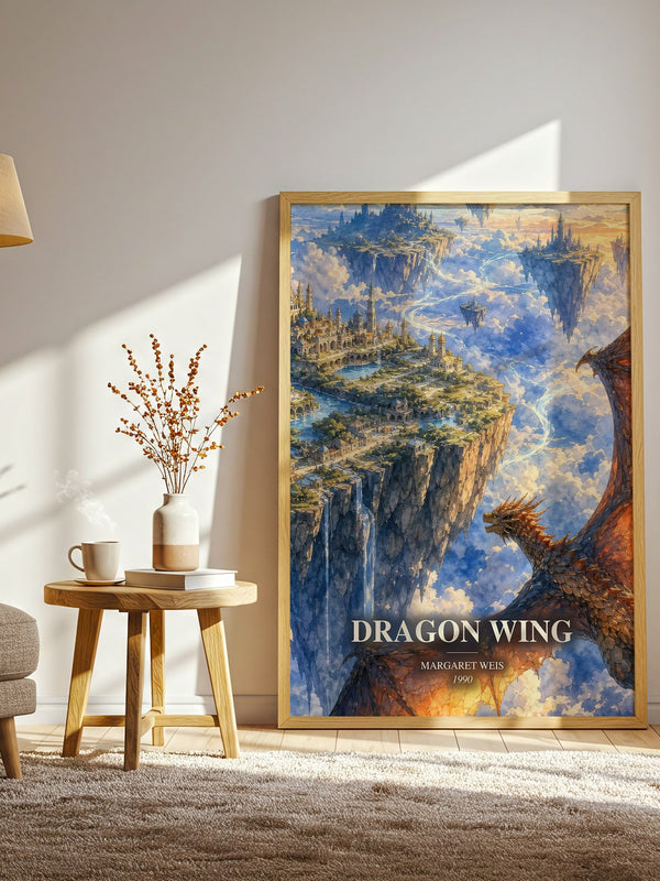 Dragon Wing watercolour print in frame leaning in hallway – fantasy wall art