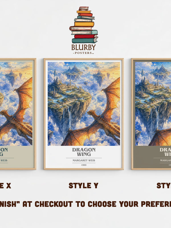 Dragon Wing book cover print in frame leaning in hallway – fantasy wall art