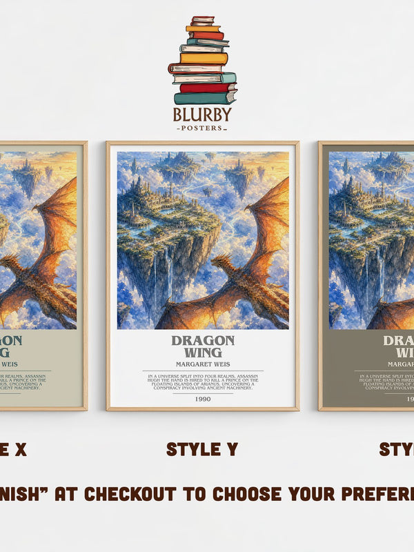 Dragon Wing bookish print in frame leaning in hallway – fantasy wall art