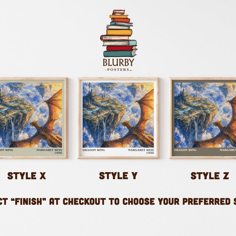 Dragon Wing literary print in frame leaning in hallway – fantasy wall art