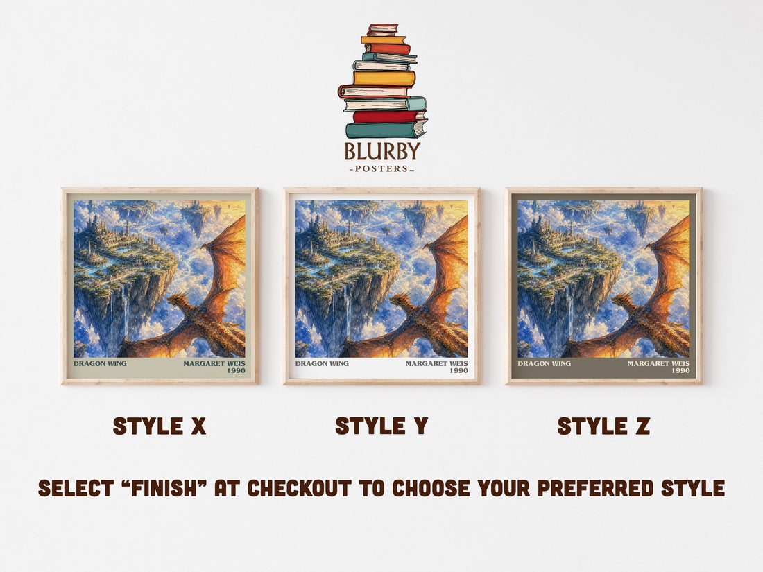 Dragon Wing literary print in frame leaning in hallway – fantasy wall art (mockup)