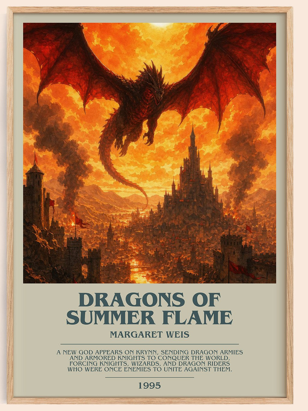 Dragons of Summer Flame bookish book poster by Margaret Weis – framed literary art print