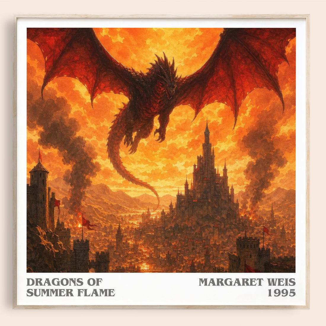 Dragons of Summer Flame literary book poster by Margaret Weis – framed literary art print